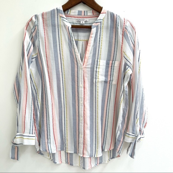 J.Crew Bow Swanzey Fiesta Stripe Button Up Top Brushed Gauzy Cotton L2051 - Picture 10 of 11